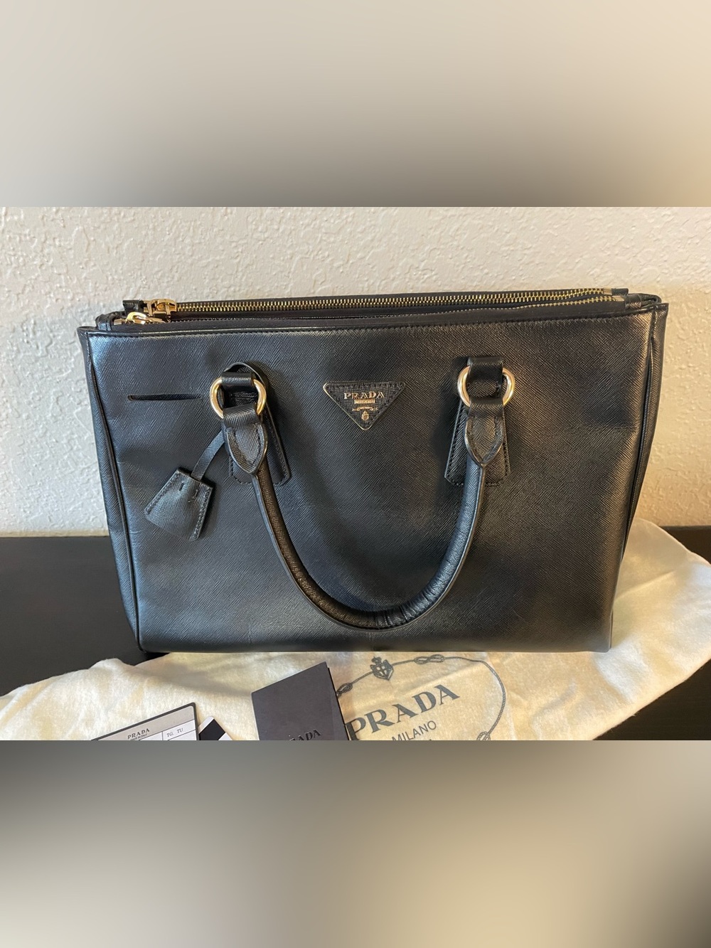 Authentic Black Prada Saffiano Lux Handbag
